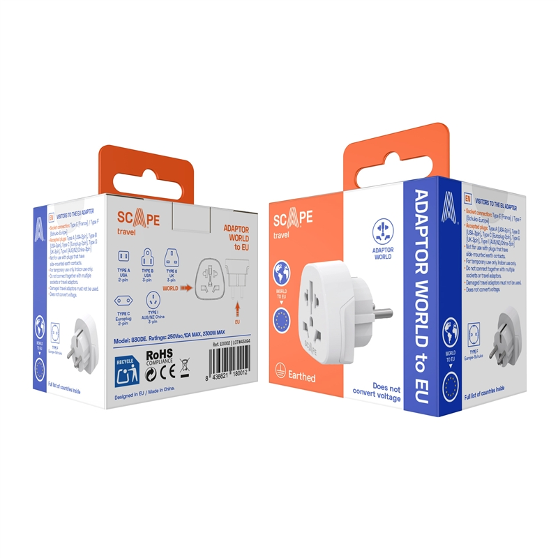 Scape Travel World to EU Travel Adapter (Schuko)