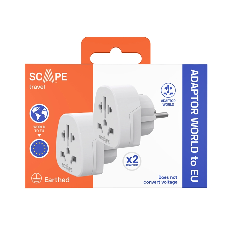 Scape Travel Set of 2 World to EU Travel Adapter (Schuko)