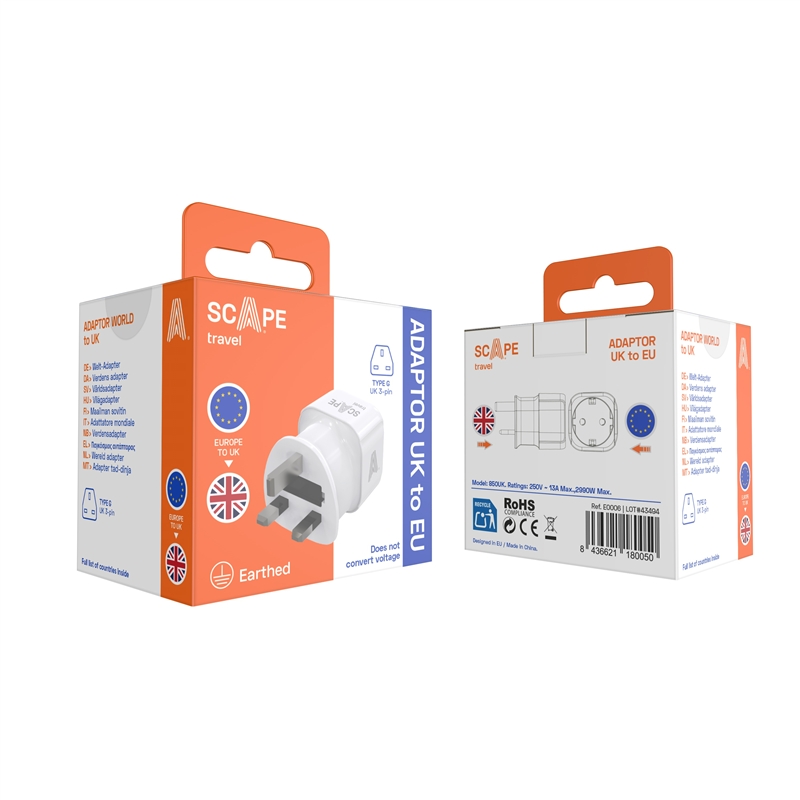 Scape Travel EU Schuko to UK Adapter with plug