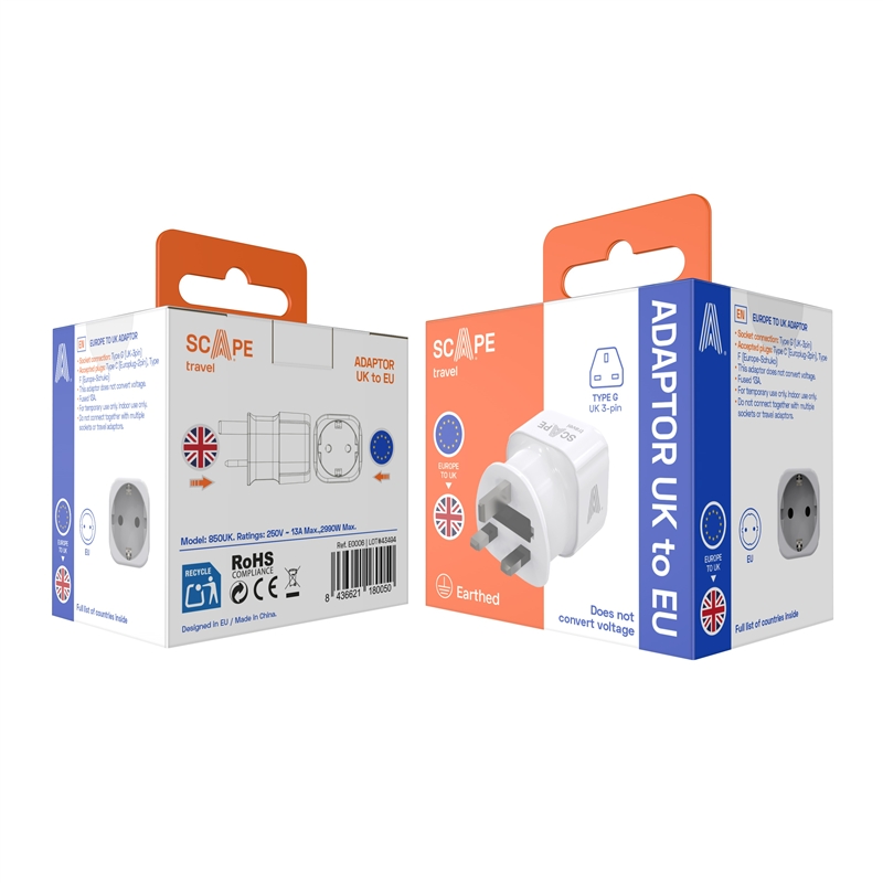Scape Travel EU Schuko to UK Adapter with plug