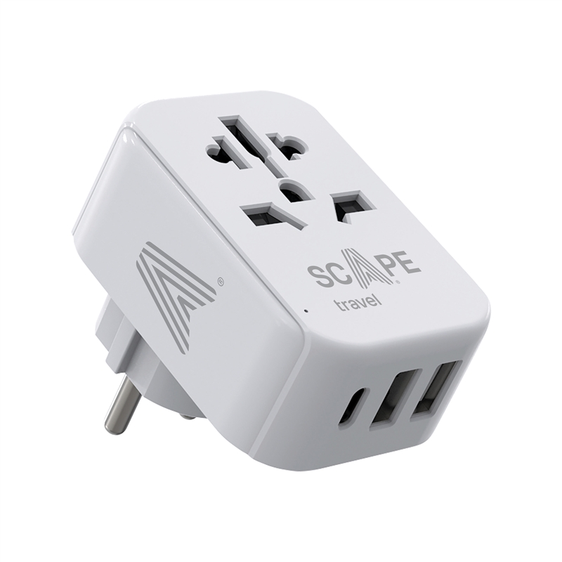 Scape Travel World Travel Adapter to Schuko with 1 USB-C + 2 USB-A 15W