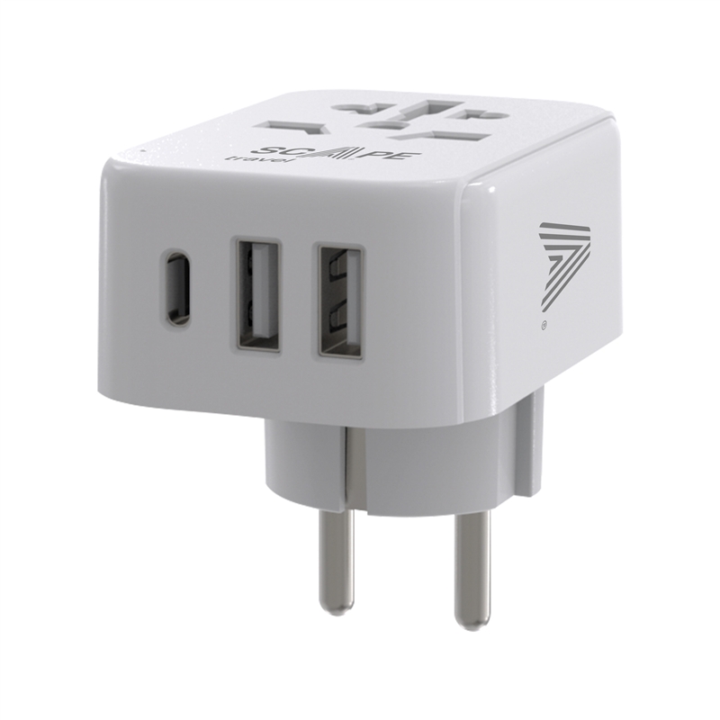 Scape Travel World Travel Adapter to Schuko with 1 USB-C + 2 USB-A 15W