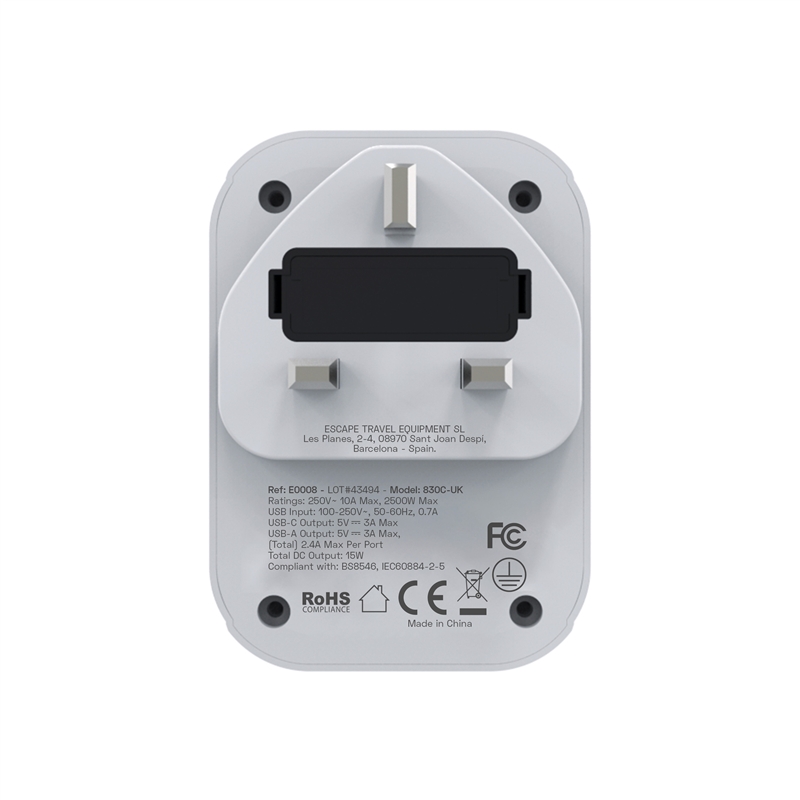 Scape Travel World Travel Adapter to UK with 1 USB-C + 2 USB-A 15W