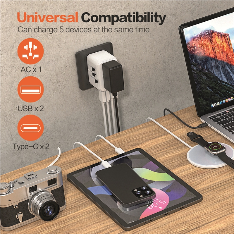 Scape Travel World Travel Adapter with 2 USB-C + 2 USB-A 21W