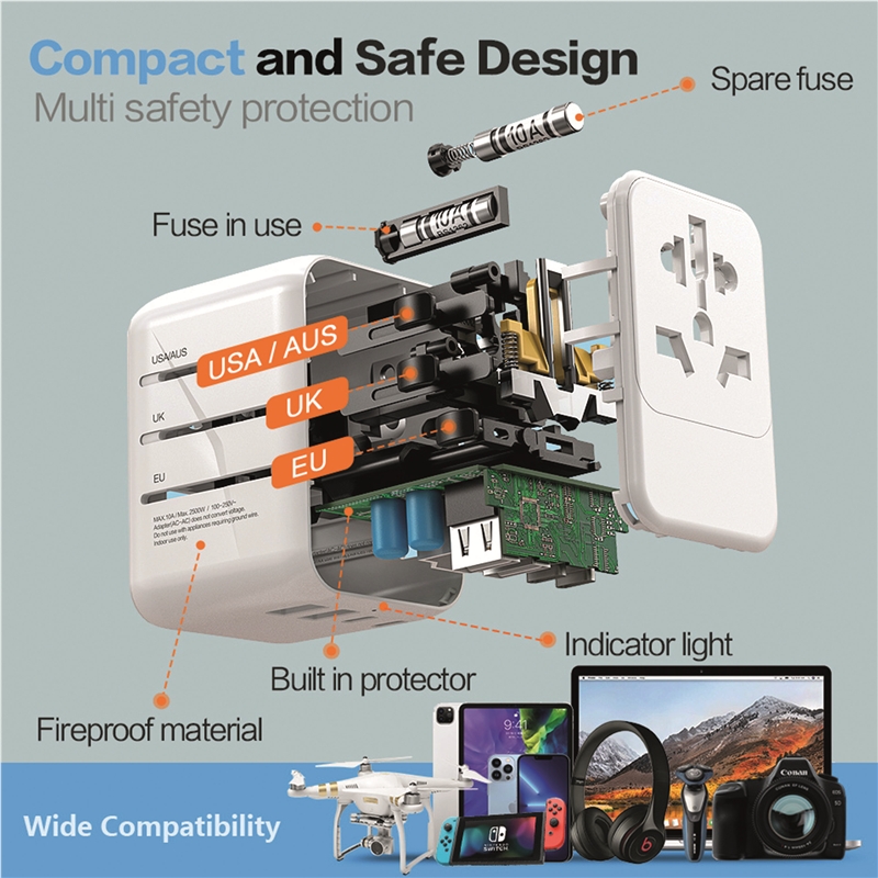 Scape Travel World Travel Adapter with 2 USB-C + 2 USB-A 21W