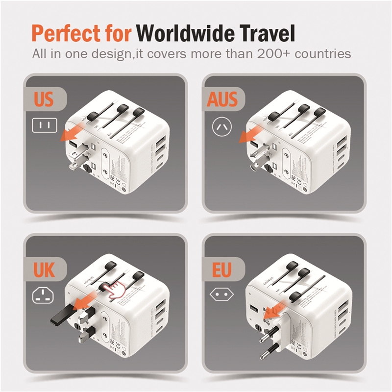 Scape Travel World Travel Adapter with 2 USB-C + 2 USB-A 21W