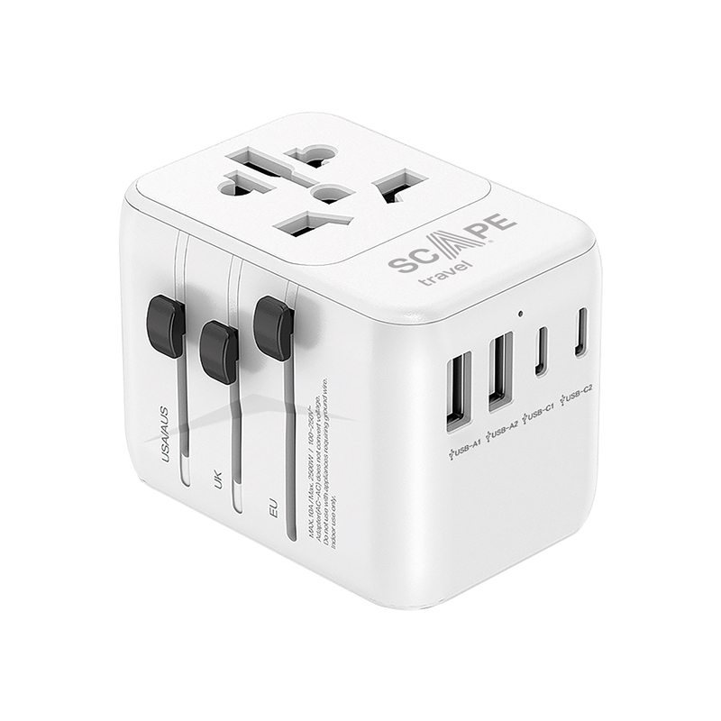 Scape Travel World Travel Adapter with 2 USB-C + 2 USB-A 21W
