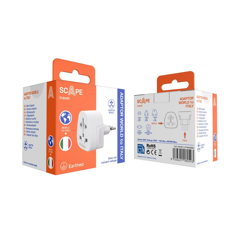 Scape Travel World to Italy Travel Adapter