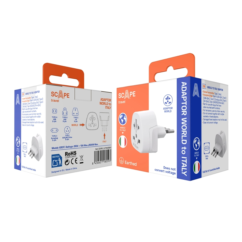 Scape Travel World to Italy Travel Adapter