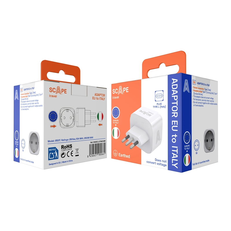 Scape Travel EU Schuko to Italy Adapter with plug