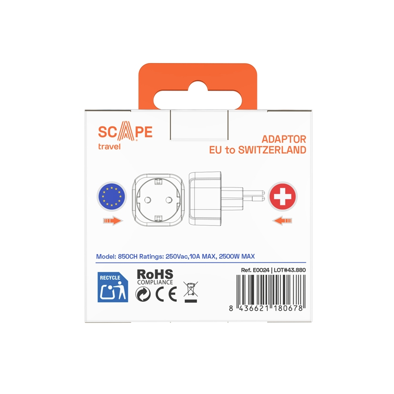 Scape Travel EU Schuko to Switzerland Adapter with plug