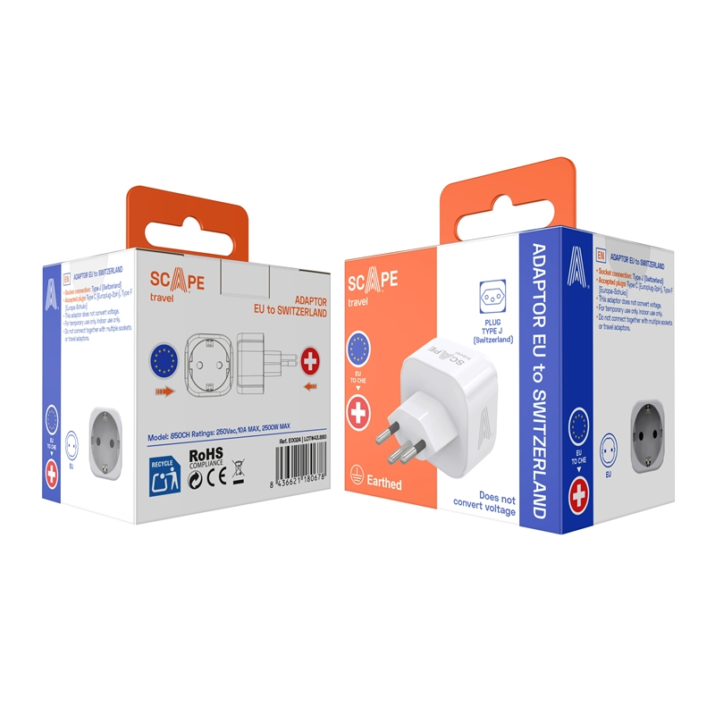 Scape Travel EU Schuko to Switzerland Adapter with plug
