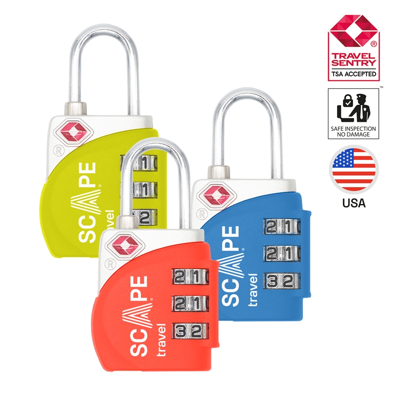 Scape Travel TSA combination padlock (blue, red, yellow)