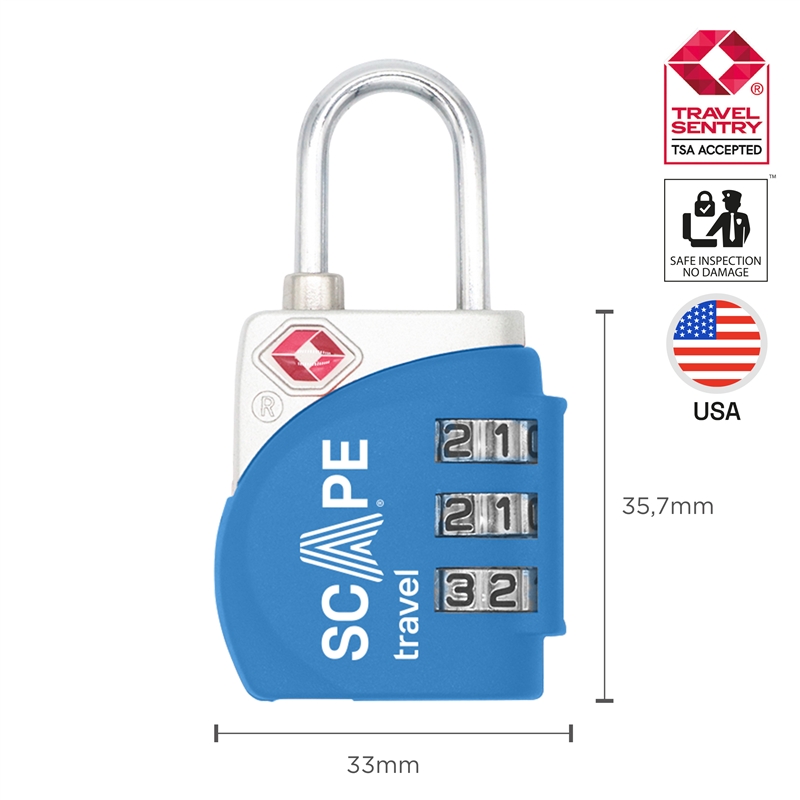 Scape Travel TSA combination padlock (blue, red, yellow)