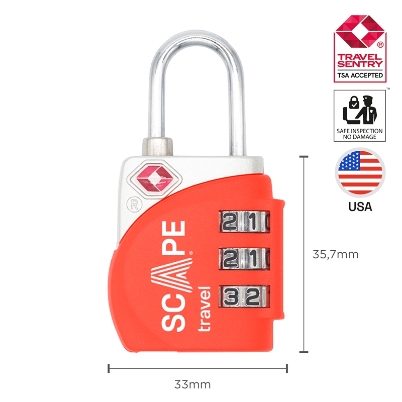 Scape Travel TSA combination padlock (blue, red, yellow)