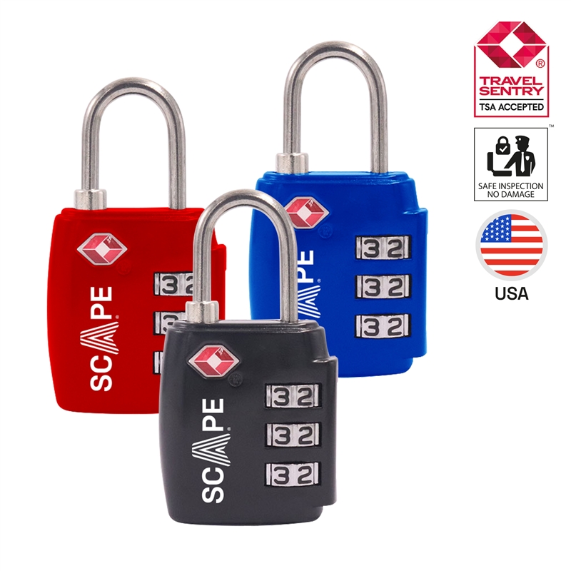 Scape Travel TSA combination padlock (blue, red, black)