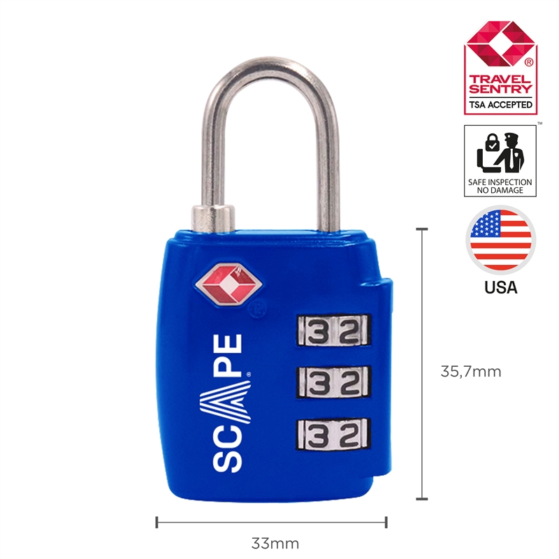 Scape Travel TSA combination padlock (blue, red, black)