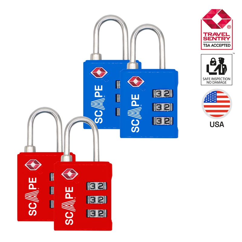 Scape Travel Pack of 2 TSA combination padlocks (blue, red)
