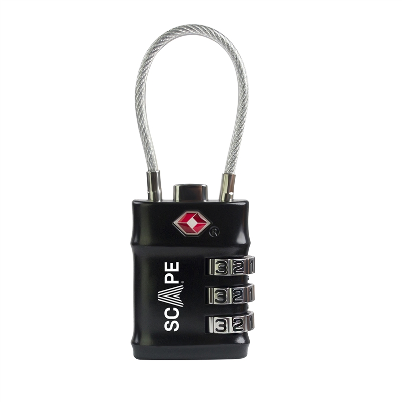 Scape Travel TSA combination padlock with flexible arc black
