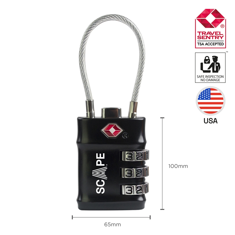 Scape Travel TSA combination padlock with flexible arc black
