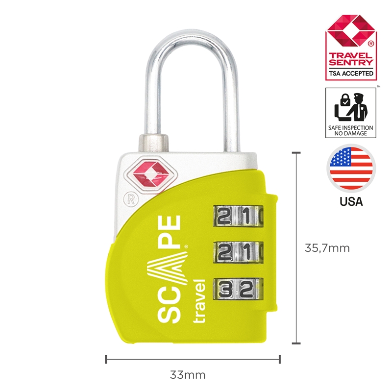 Scape Travel TSA combination padlock yellow