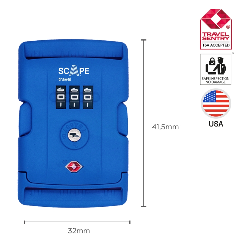 Scape Travel TSA combination luggage strap blue