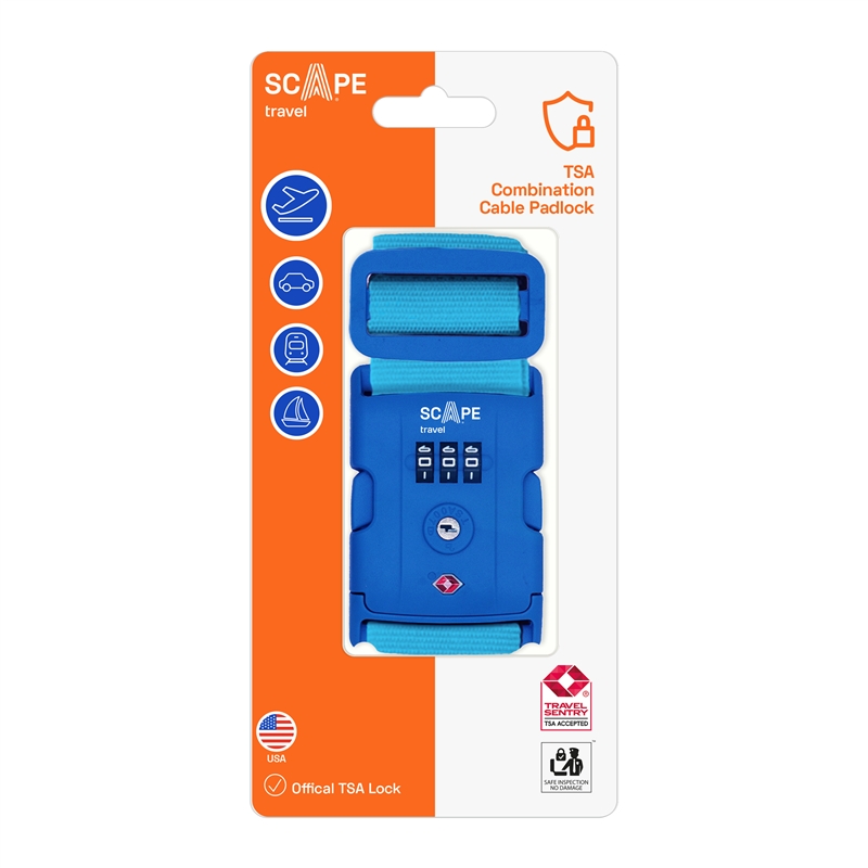 Scape Travel TSA combination luggage strap blue