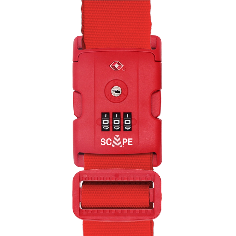 Scape Travel TSA combination luggage strap red