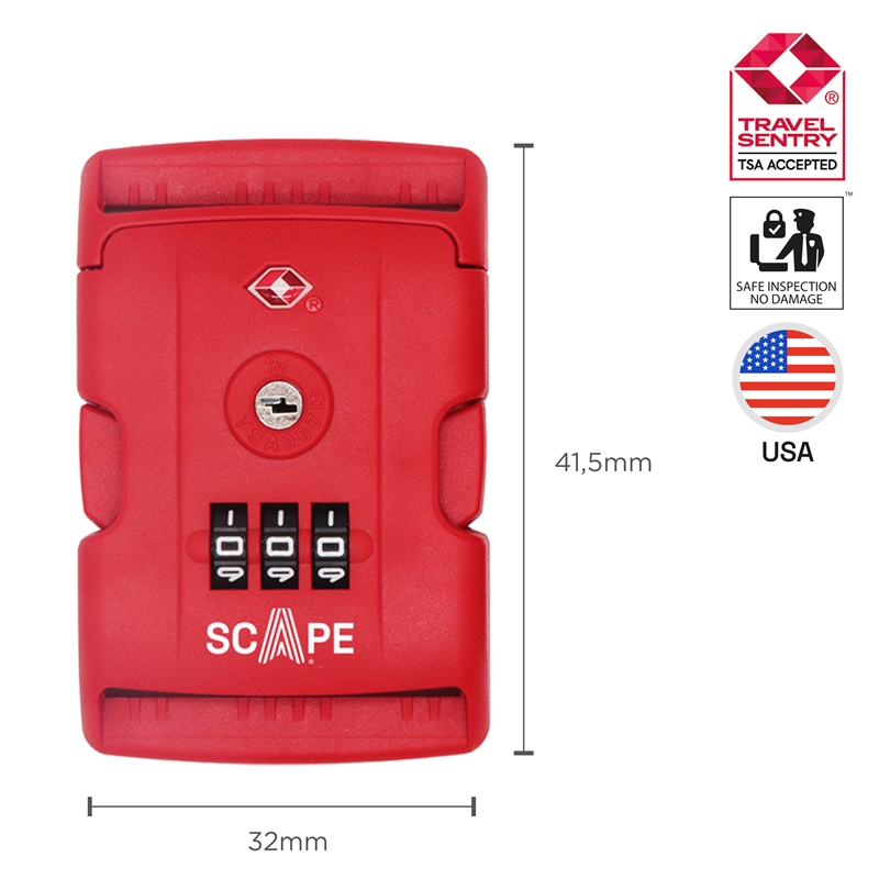 Scape Travel TSA combination luggage strap red