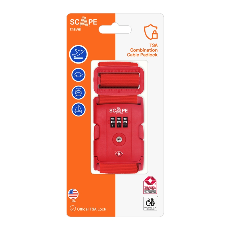 Scape Travel TSA combination luggage strap red