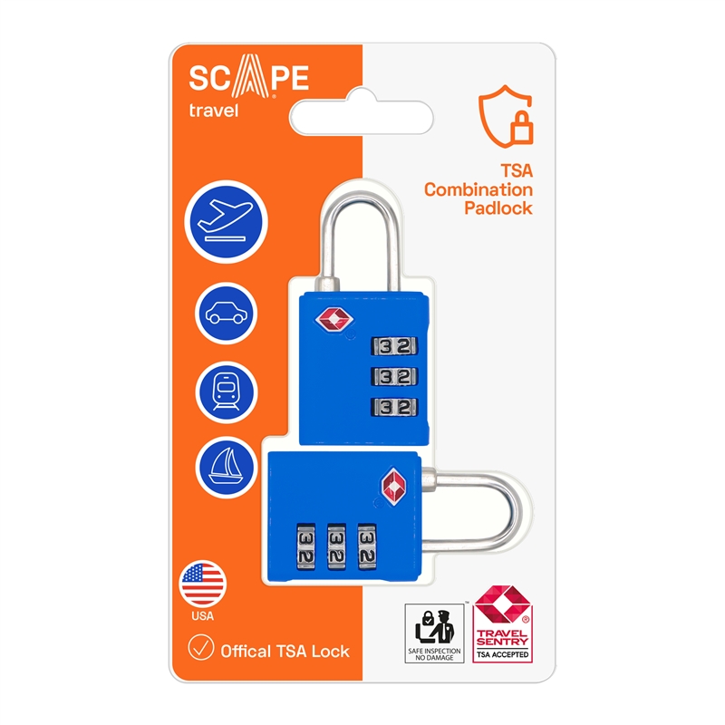 Scape Travel Pack of 2 TSA combination padlocks blue