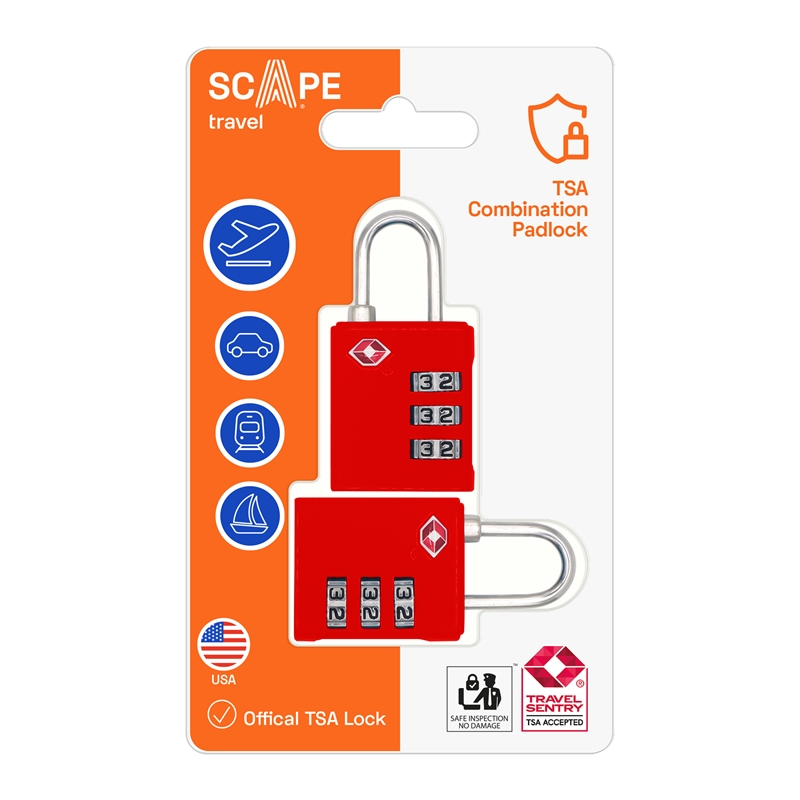 Scape Travel Pack of 2 TSA combination padlocks red