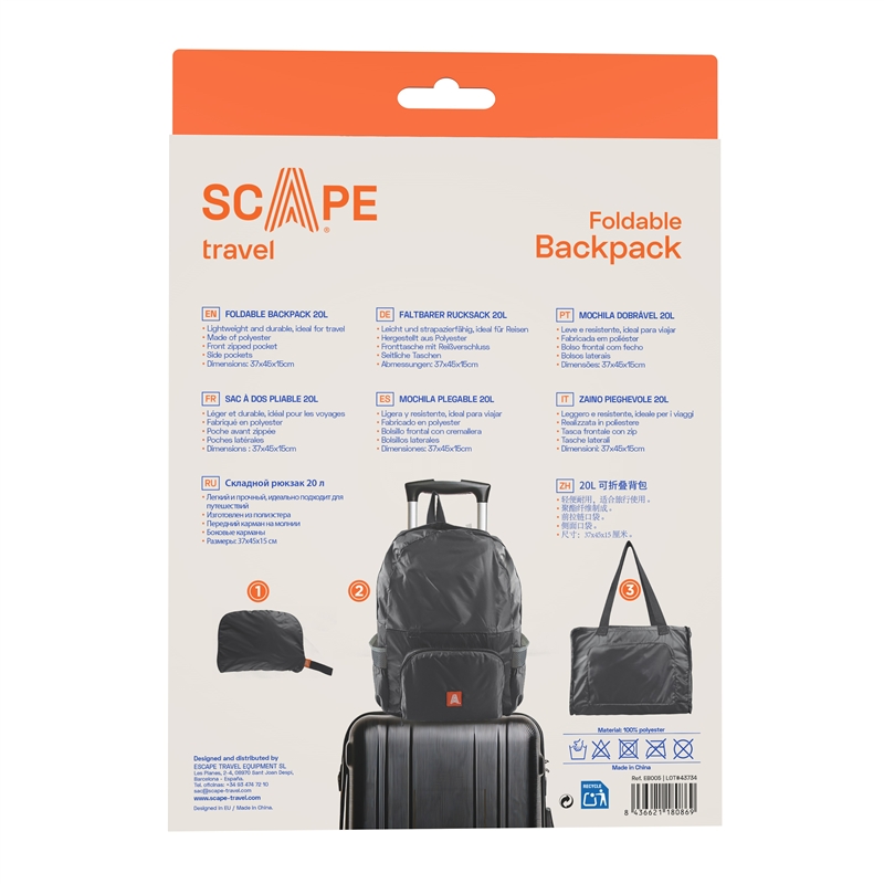 Scape Travel foldable backpack 20L black