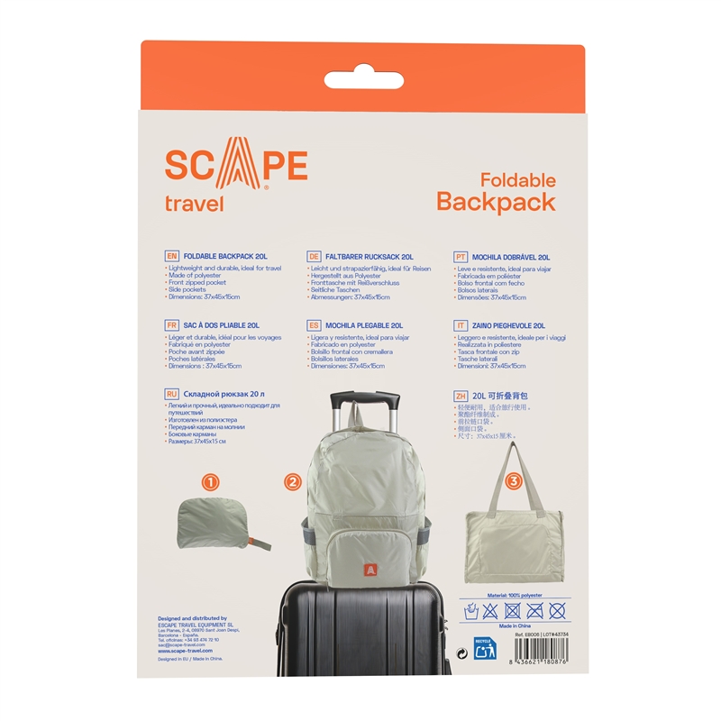 Scape Travel foldable backpack 20L light grey