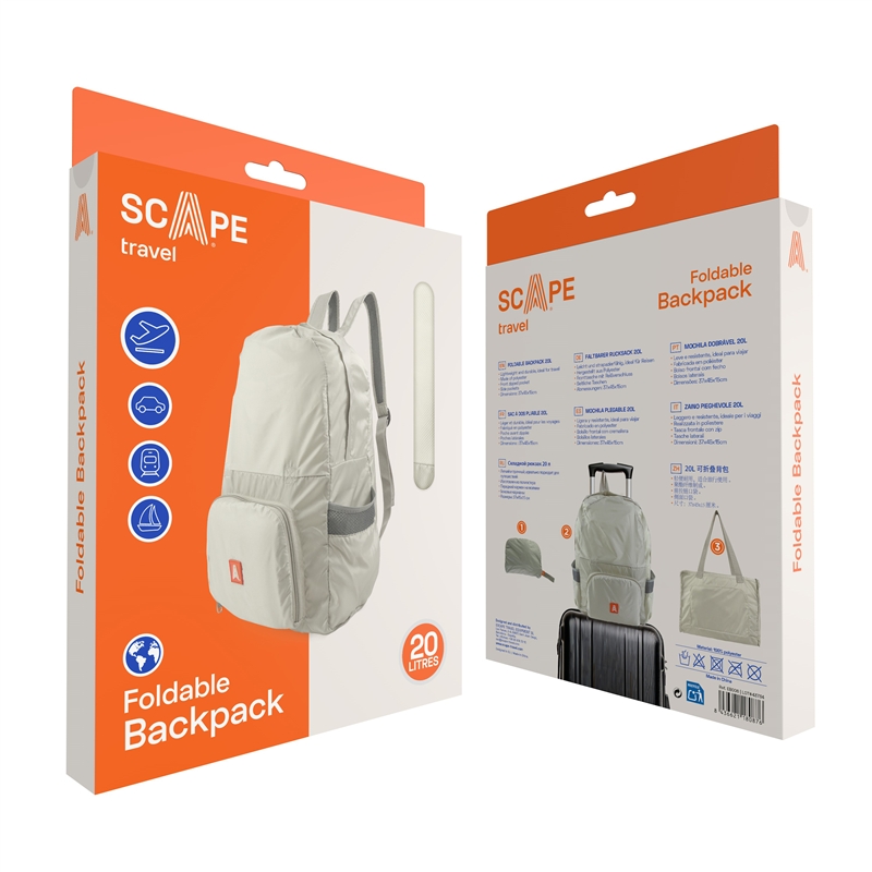 Scape Travel foldable backpack 20L light grey