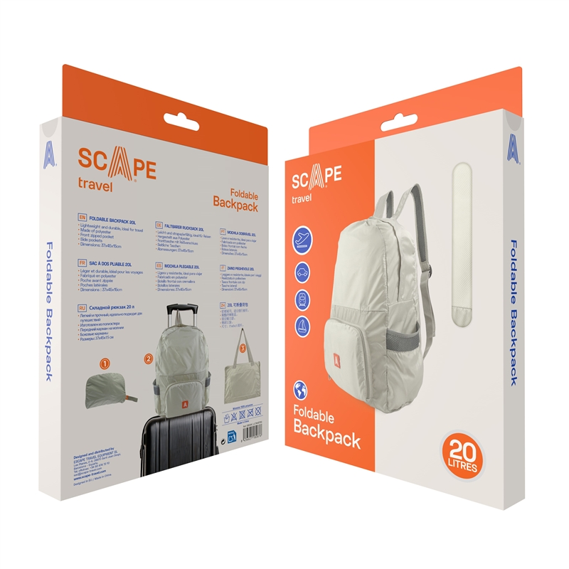 Scape Travel foldable backpack 20L light grey
