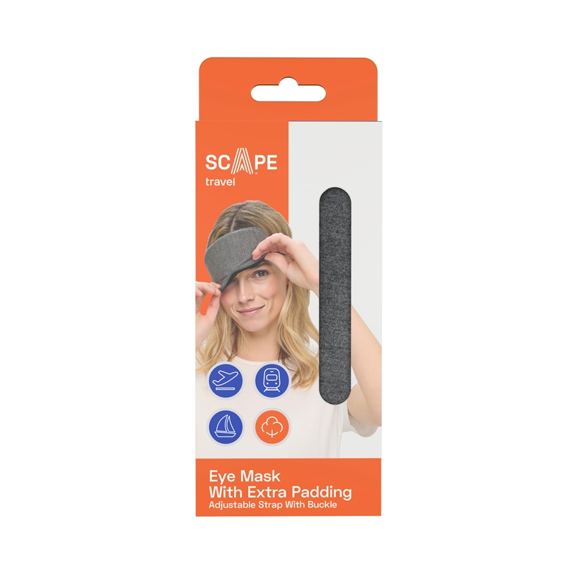 Scape Travel Eye mask with adjustable strap and grey buckle