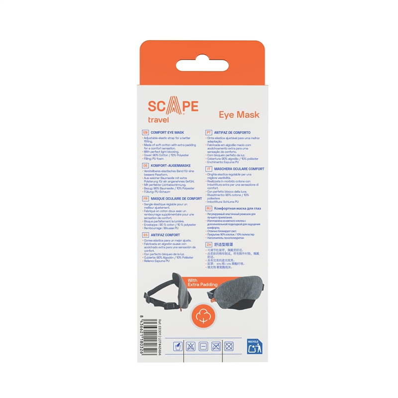 Scape Travel Eye mask with adjustable strap and grey buckle