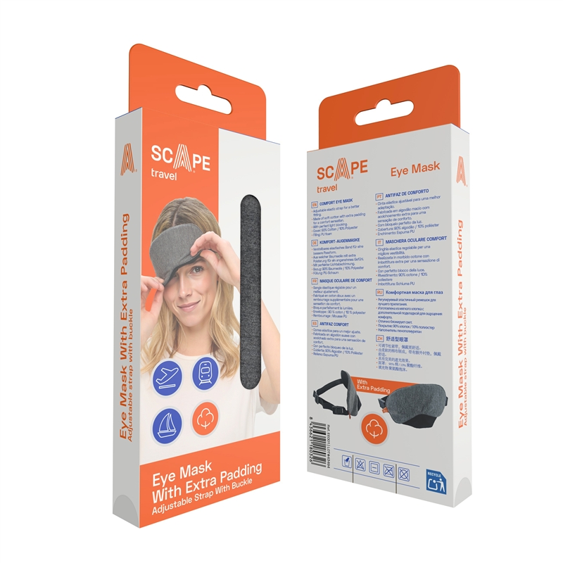 Scape Travel Eye mask with adjustable strap and grey buckle