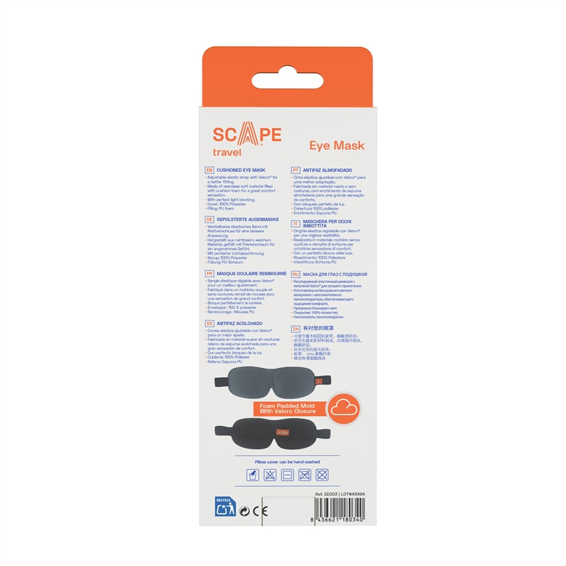 Scape Travel  Foam Eye mask with adjustable elastic band black