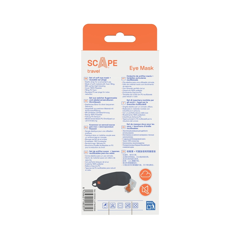 Scape Travel Eye mask with elastic band black + reusable earplugs set