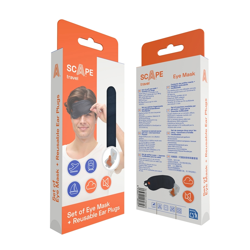 Scape Travel Eye mask with elastic band black + reusable earplugs set