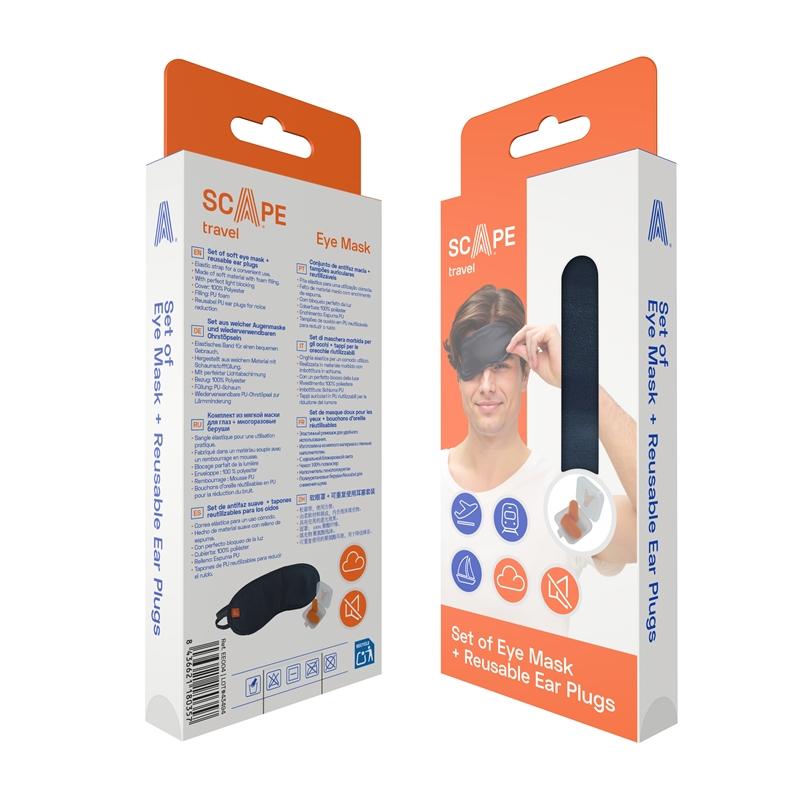 Scape Travel Eye mask with elastic band black + reusable earplugs set