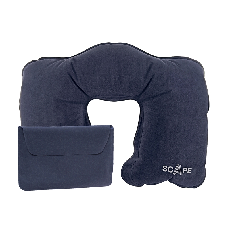 Scape Travel Inflatable travel pillow in blue-grey velvety  fabric