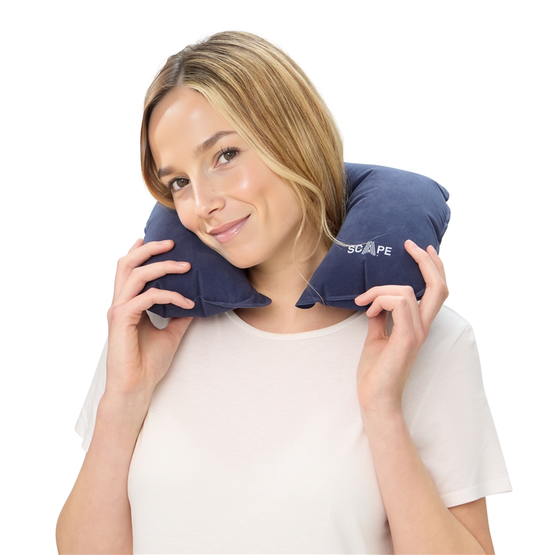 Scape Travel Inflatable travel pillow in blue-grey velvety  fabric