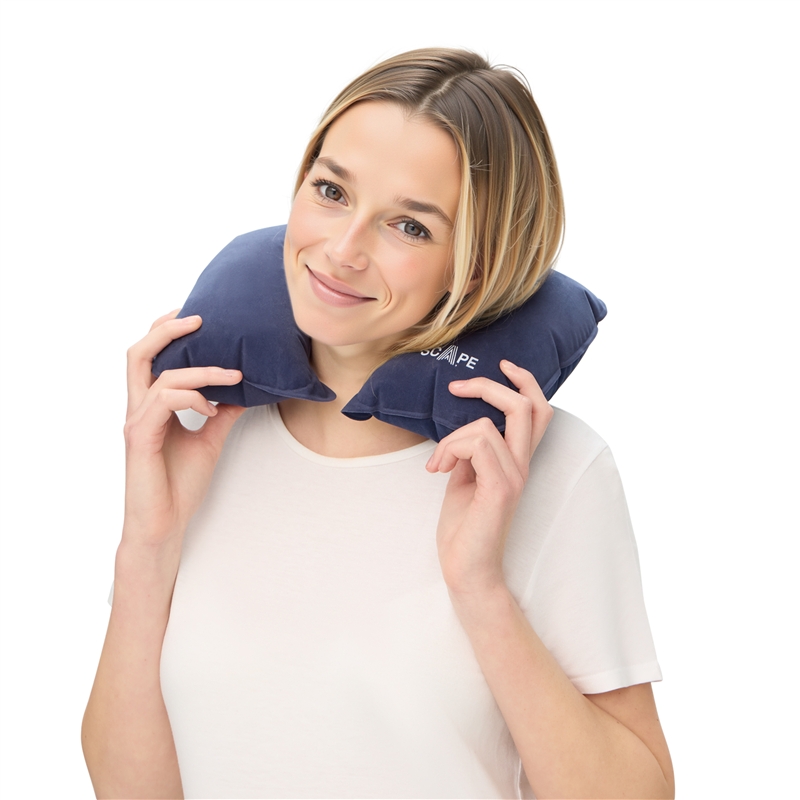 Scape Travel Inflatable travel pillow in blue-grey velvety  fabric