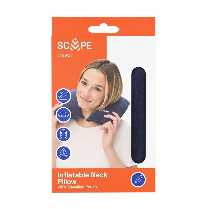 Scape Travel Inflatable travel pillow in blue-grey velvety  fabric