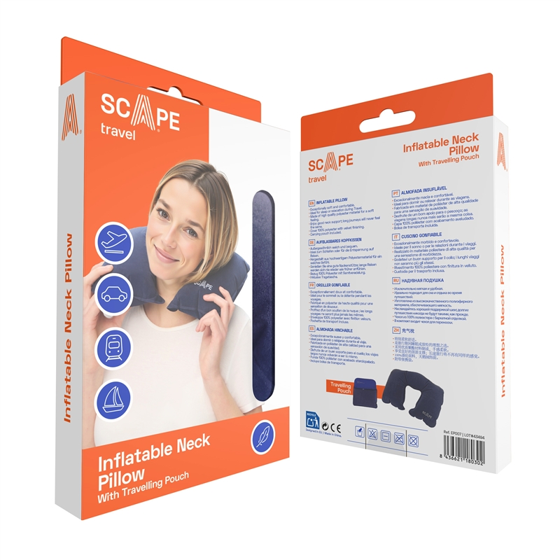 Scape Travel Inflatable travel pillow in blue-grey velvety  fabric