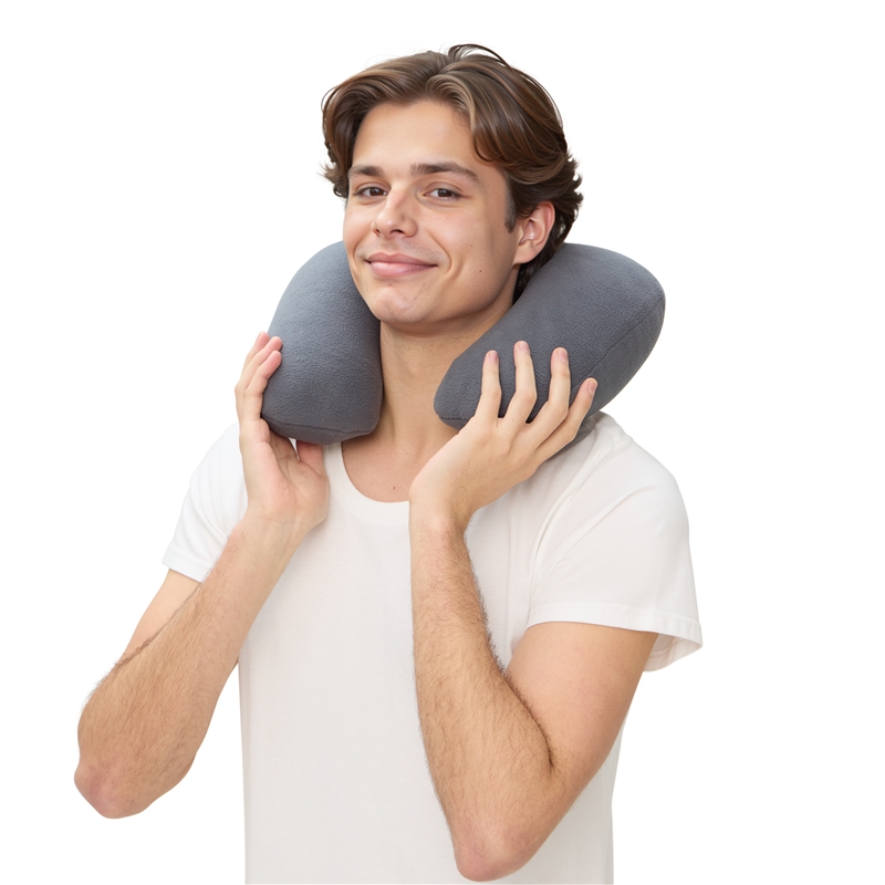 Scape Travel Inflatable travel pillow in grey fleece fabric