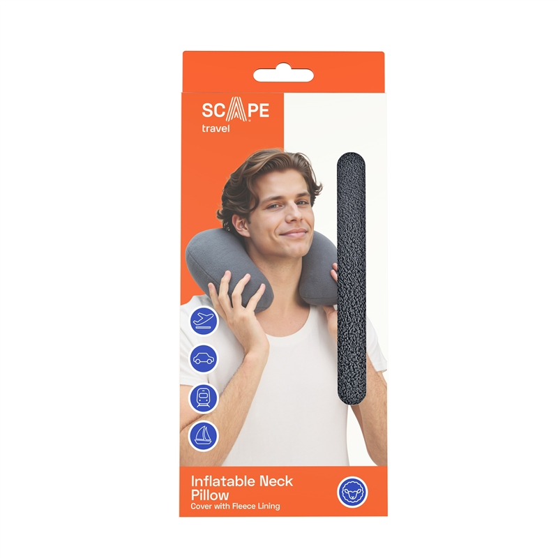 Scape Travel Inflatable travel pillow in grey fleece fabric